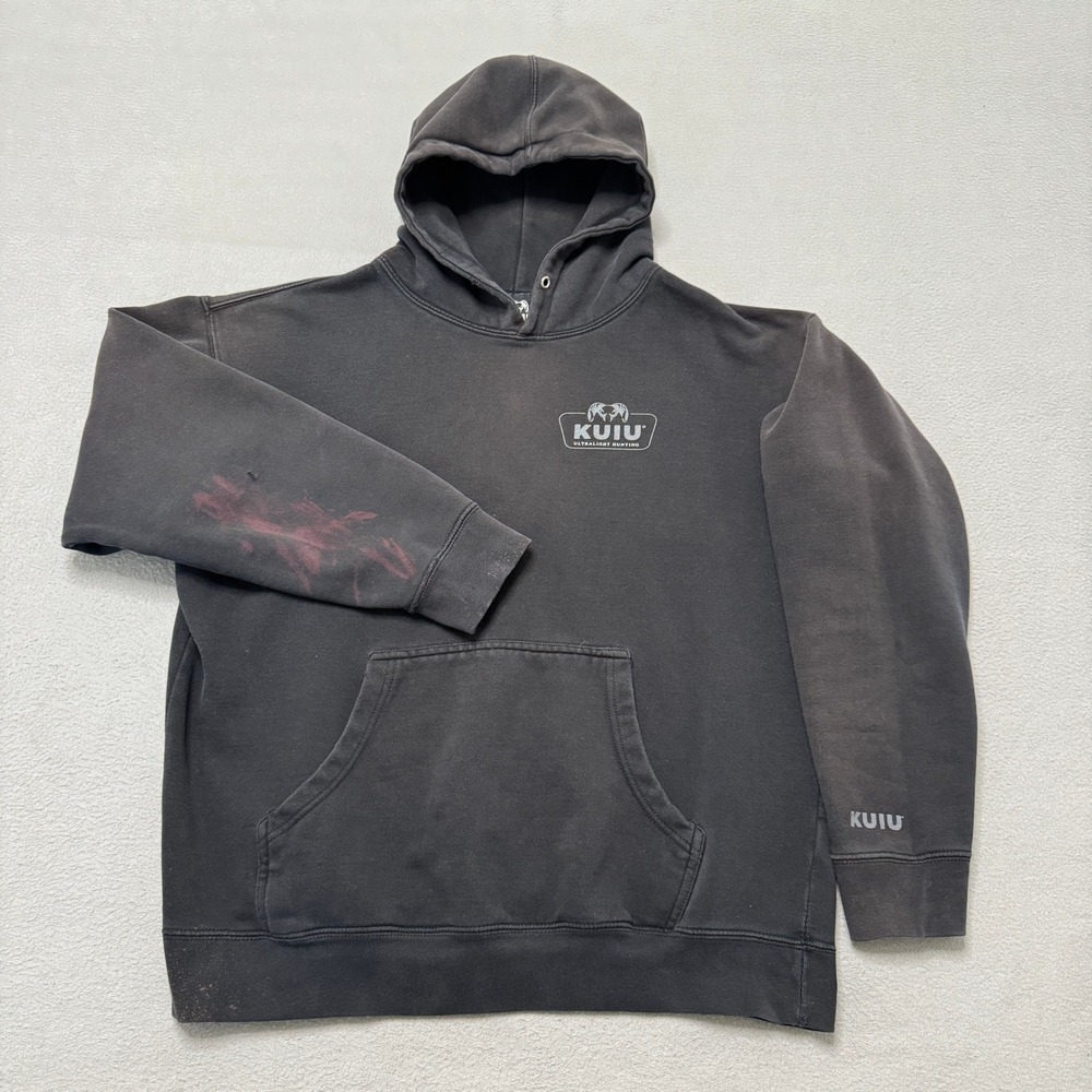 Kuiu Hoodie Men Large Black Hunting Pullover Fleece Grunge Distressed